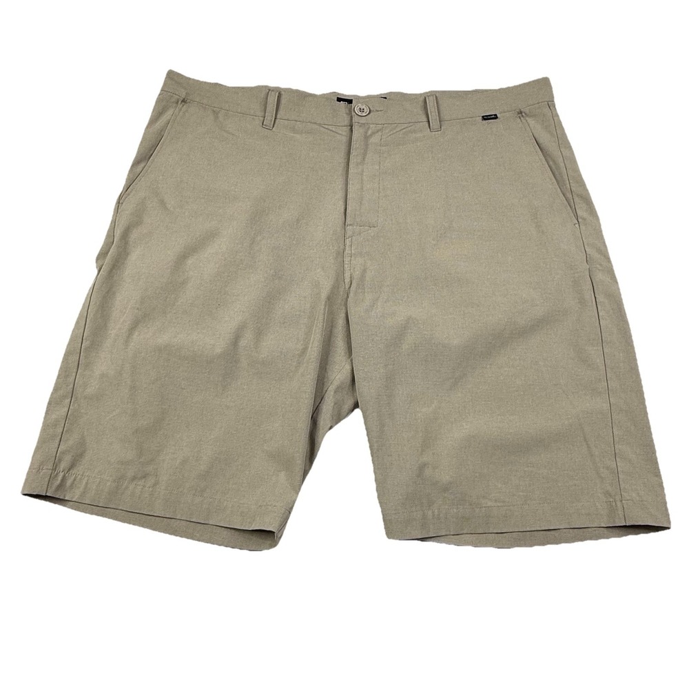 Travis Mathew Flat Front Golf Shorts Proceed‎ With Caution Tan Beige Size 40